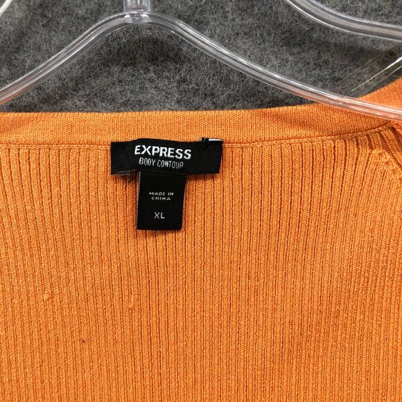 Express Body Contour Crop Top Womens XL Orange Tie Waist Short Sleeve Knit - Picture 5 of 8